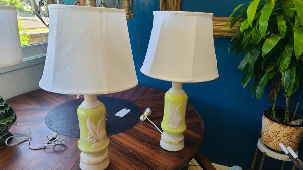 Pair CHARTREUSE  aladdin lamps-alacite-rewired new shades 1