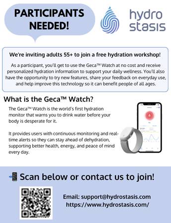 Participants Needed! Adults 55+ for Hydration Study (San Diego) (Encinitas)64198132149250120