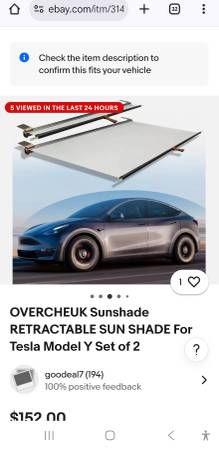 Tesla Model Y Sunshade RETRACTABLE  For Tesla Model Y Set of 2 1