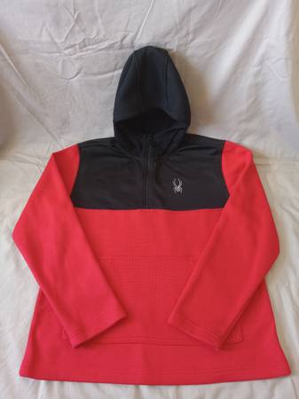 Spyder Hoodie Men’s Medium - Red Black Pullover Waffle Knit Quarter Zi 1
