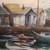 Framed Harbour Scene Watercolour Painting 25" Artist Signed Cafnaski 4 thumbnail