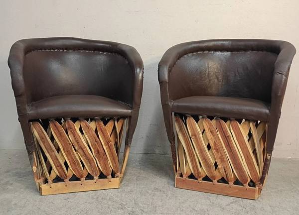 Authentic Handmade Equipales Chairs – Pair – Pigskin & Wood – Rustic 1