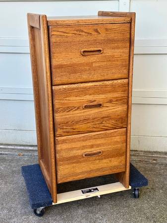 3-Drawer Solid Red Oak File Cabinet - LN 1