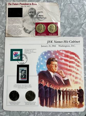 Silver Coin Buttons, 1986 and 1987 Silver Eagles and 1964 Kennedy 1
