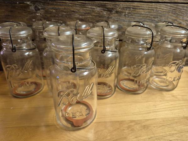 Dozen Ball jars with glass lids 1