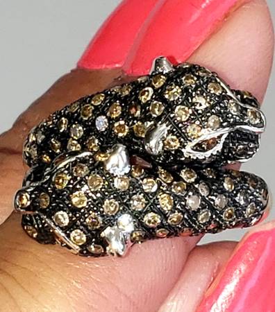 10k Gold Fancy Champagne Chocolate Diamond 1 Carat Panther Ring 1