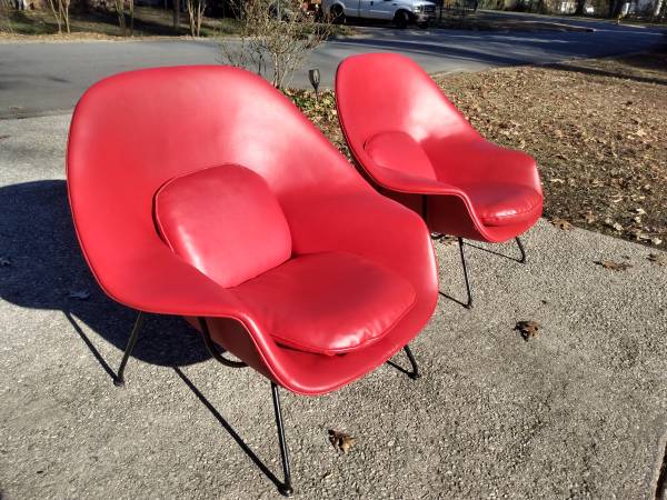 Womb Chairs-Standard Size-Red Upholstery, tubular Frames $885 each!! 1