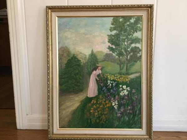 Original oil painting flower beds 22x28 1