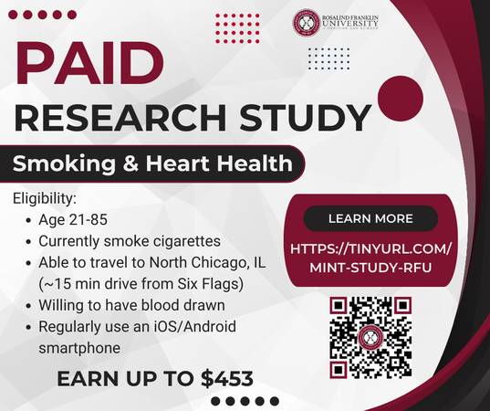 ¡Se necesitan voluntarios para un estudio de investigación sobre el tabaquismo PAGO! (North Chicago)63844236955521120