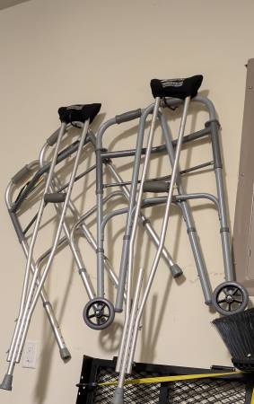 walkers, 1 with 2 wheels 1 no wheels 1