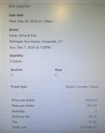 Earth, Wind & Fire Tickets! 1