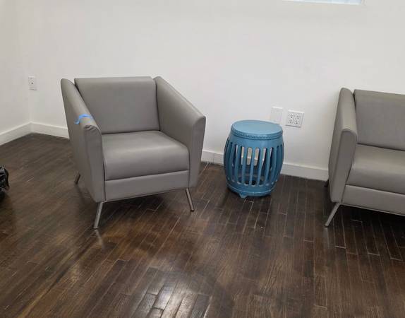 2 Faux Leather Gray Club Chairs 1