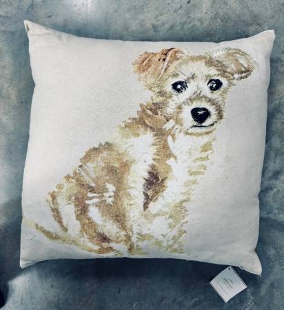 NWT Pottery Barn Indoor Outdoor Pillow Hand Painted Dog 1