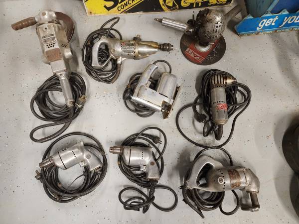 Metal Vintage Garage Workshop Tool Lot Sander Drill Saw 1