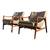 Modern Walnut Mid Century Style Lounge Chairs in Gray Leather. - Pair 1 thumbnail