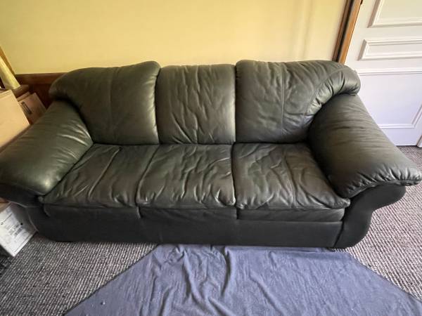 Dark Green Leather Couch with pullout Bed 1