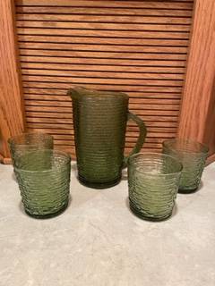 Anchor Hocking Fire King Small 5 Pitcher Juice Glass Soreno Green 1