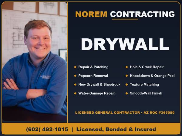Licensed Contractor for Drywall Installation & Repair, Texture, Finish 1