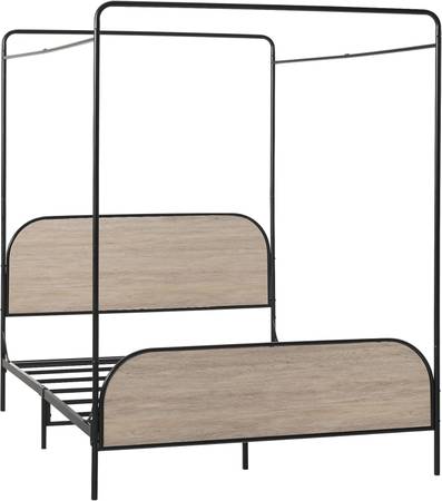 Industrial Bent Metal Canopy Bed Black and Smoked Oak Queen 1
