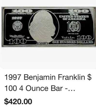 $100 Franklin quarter pound silver proof. 1997 1