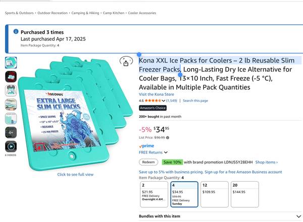 Kona XXL Ice Packs for Coolers – 2 lb Reusable Slim Freezer Packs 1