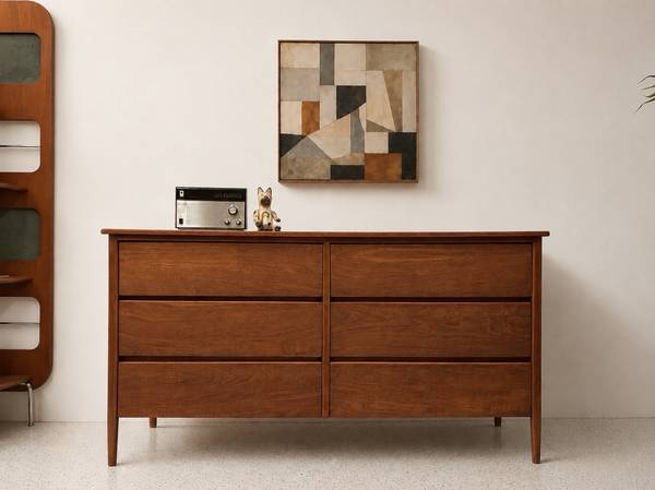 Fully Refinished Mid Century Teak Dresser with Six Drawers 1