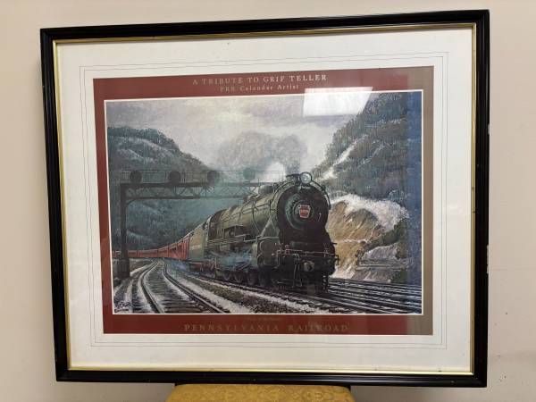 Framed Griff Teller PRRK4 Steam Locomotive print - 35x28 1