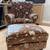 Thomasville Brown Velour Embroidered Chair and Ottoman 1 thumbnail