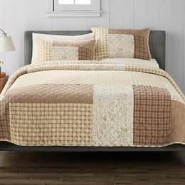TWIN SIZE Cuddl Duds Neutral Patchwork Quilt Set __ New 1