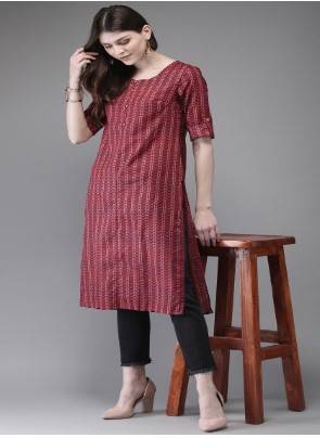 Anouk Women Red & Blue Printed Straight Kurta 1