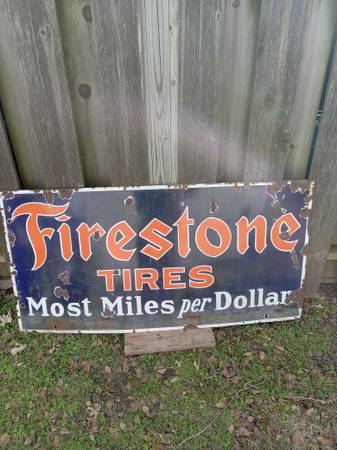 Firestone Tires Most Miles per Dollar Porcelain Advertising Metal Sign 1