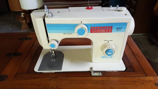 White Sewing Machine with Cabinet