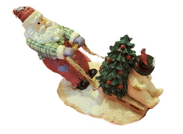 Merry Christmas! Santa with sled and snowman figurine 1