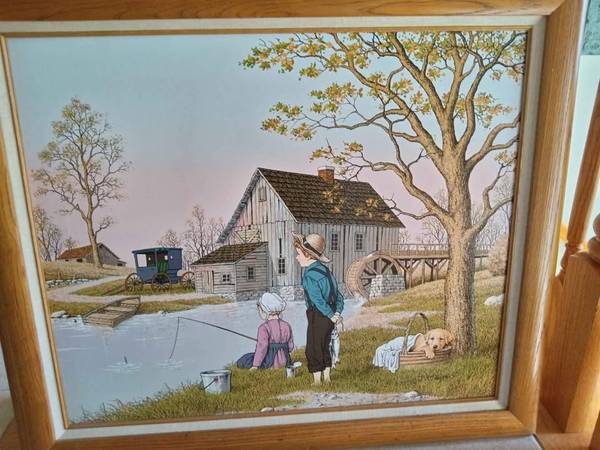 C. Carson Lithograph Painting Kids with puppy 1