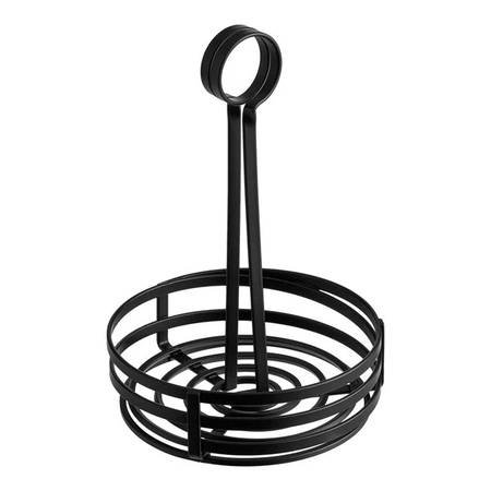 Choice Black Flat Coil Round Wrought Iron Condiment Caddy with Card Ho 1