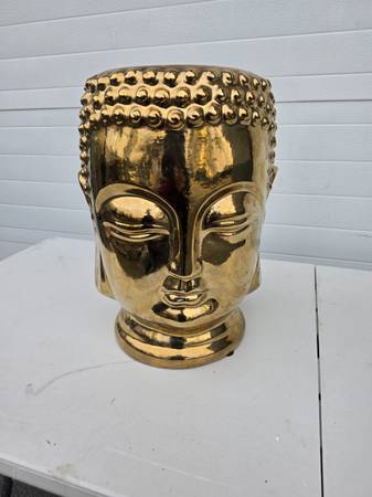 Large Gold Buddha ceramic with shining gold plated finish 19"H x 12" D 1