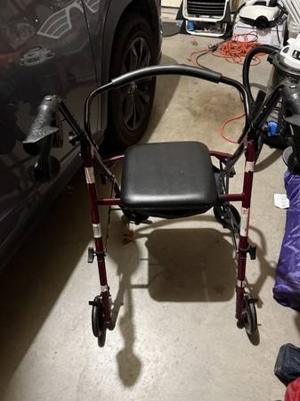 Medline Steel Rollator Walker with Seat, Burgundy, 350 lb. Weight Capa 1
