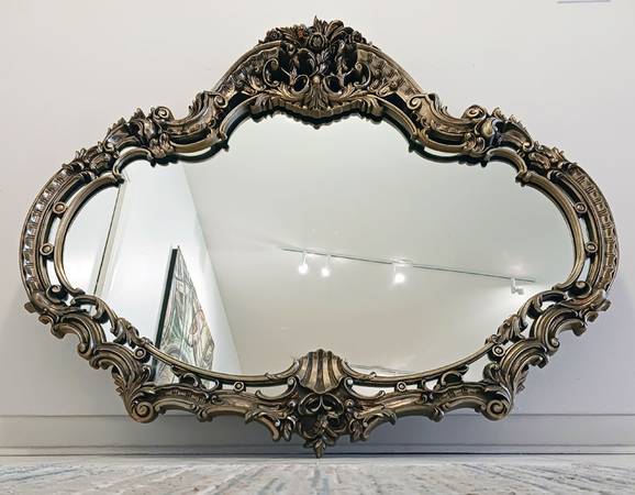 Large Vintage Italian Gothic Baroque Style Gold Mirror 57” x 47” 1