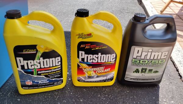 2 NEW PRESTONE CONCENTRATED ANTI-FREEZE COOLANT, + OPEN 50/50 PRIME 1