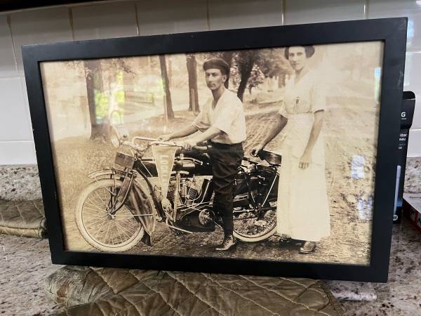 1900 Vintage Harley Davidson Framed Photograph For Sale