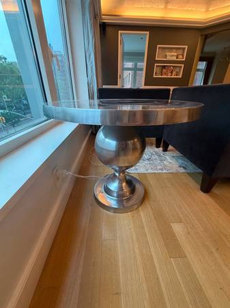 Metallic pedestal west elm side table 1