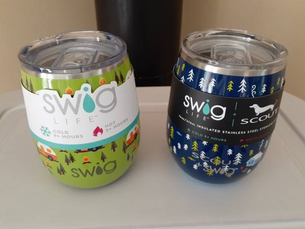 Swig Insulated Wine Tumblers with lids (2)  Camping Theme! 1