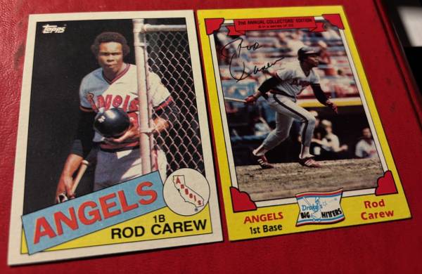 Rod Carew 2 baseball cards hall of fame Topps Drakes 1