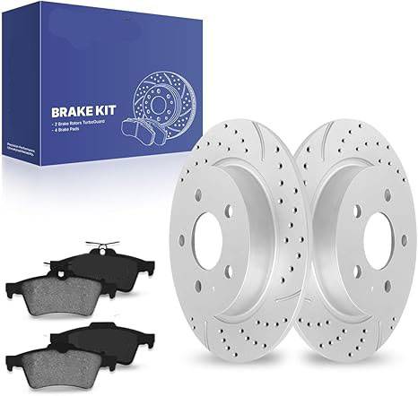 New Ford C-Max Drilled Slotted Rear Brake Rotors & Ceramic Brake Pads 1