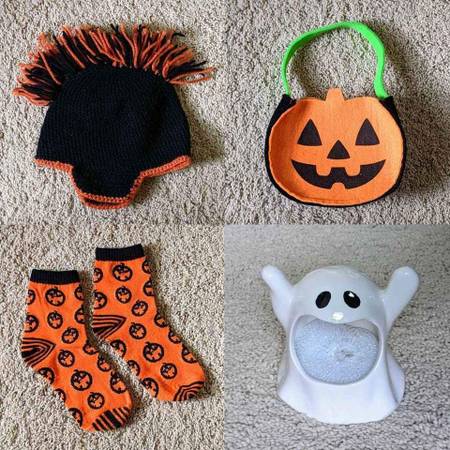 Assorted Halloween decorations warm hat socks sponge holder basket 1