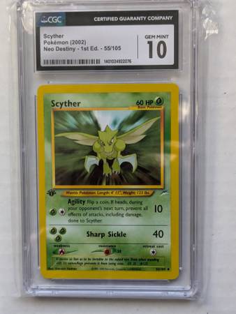 Pokemon CGC 10 1ST EDITION SCYTHER 55/105 NEO DESTINY 1