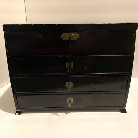 Pottery Barn Emmett Tabletop Jewelry Box Chest - "Zen Brown" Finish (with Key &  1