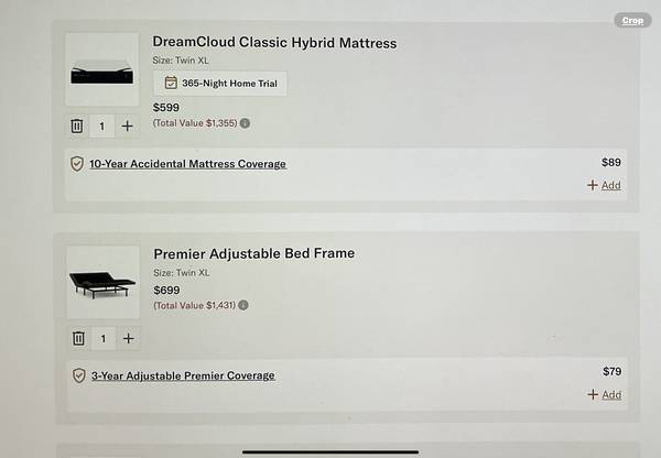 (2) DreamCloud Twin XL with Adjustable Base 1