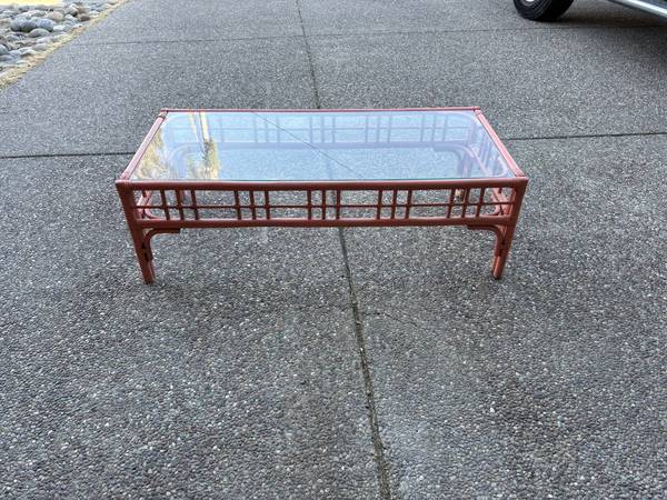 Mid-Century Rattan Glass Coffee Table 1