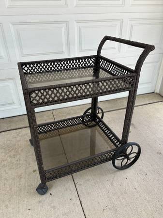 Brown Wicker Serving Tea Trolley Cart 1